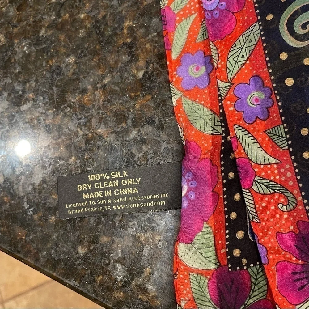 LAUREL BURCH | SILK ART SCARF | Cats and flowers